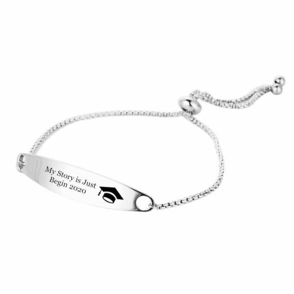 Customizable Graduation Engraved Silver Bracelet