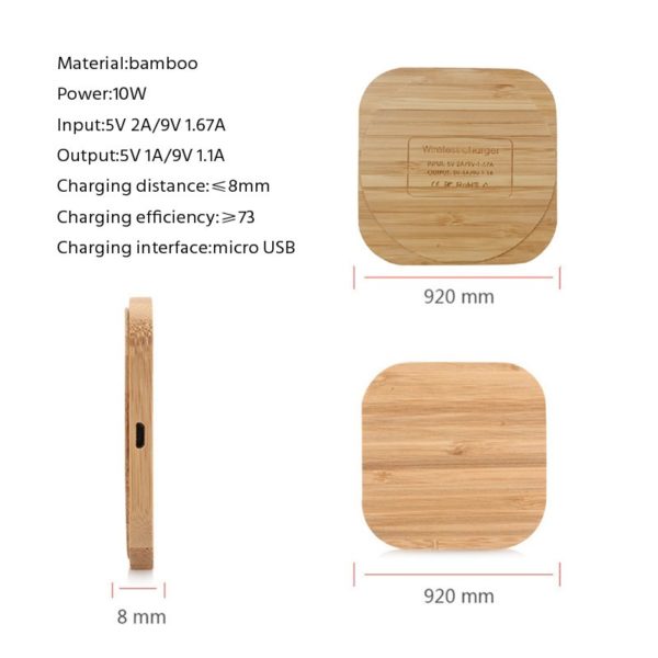 Square Bamboo Shape Wireless Charger With Micro USB Port