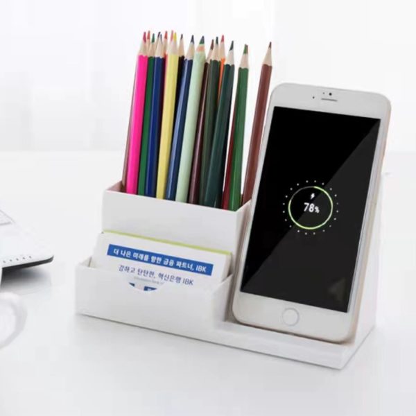 Customizable 3-in-1 Wireless Charging Phone Stand With Pen Container