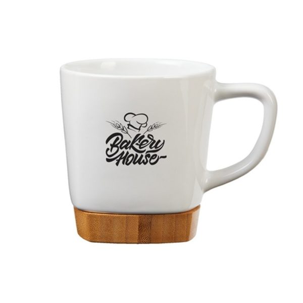 Ceramic Mug with Removable Bamboo Coaster Bottom-10oz