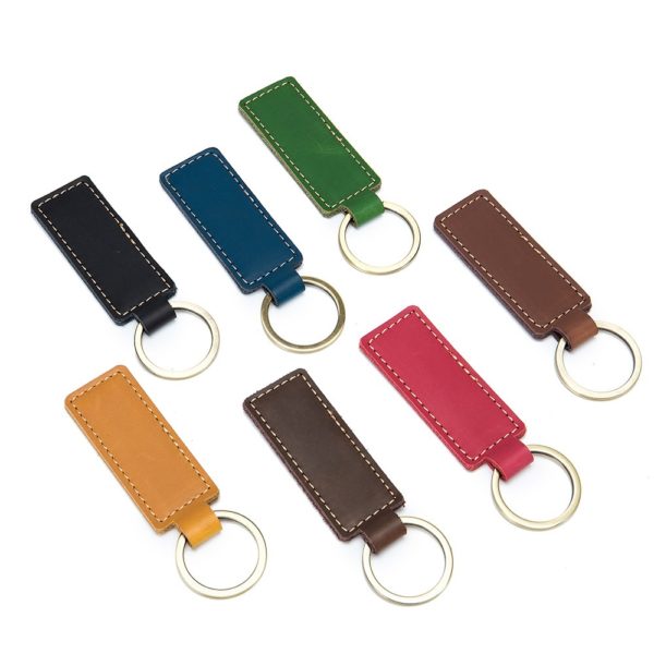 Leather Stitched Strip Key Tag