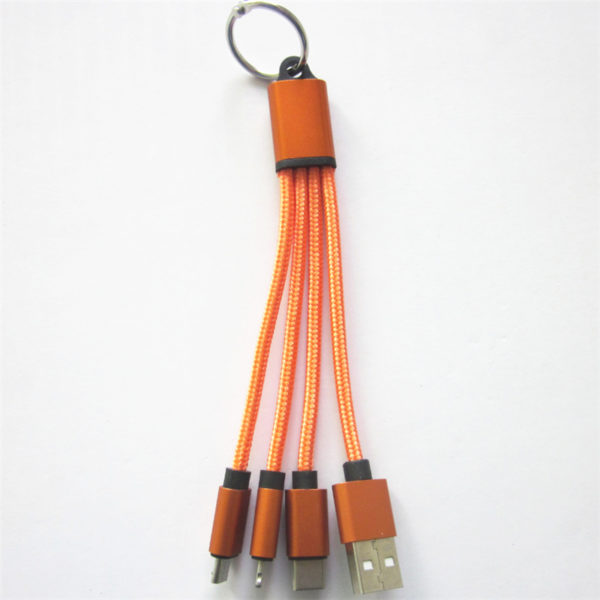 Nylon Woven Braided 4-in-1 Charging Cable with Keyring