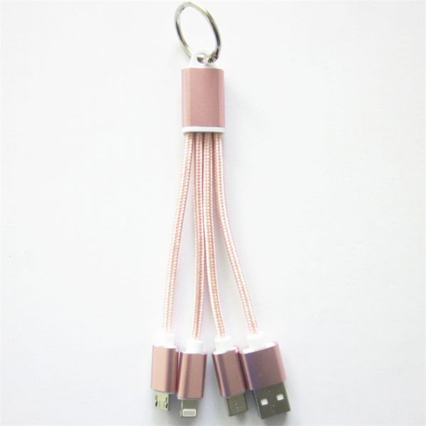 Nylon Woven Braided 4-in-1 Charging Cable with Keyring