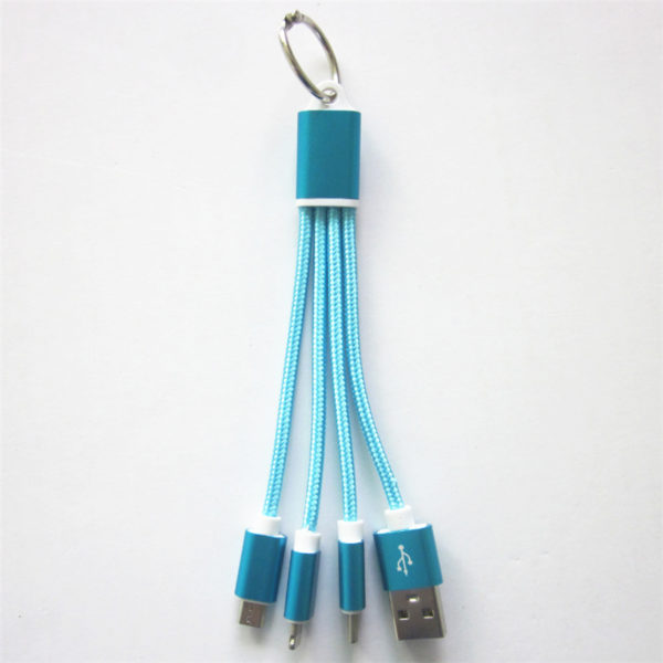 Nylon Woven Braided 4-in-1 Charging Cable with Keyring