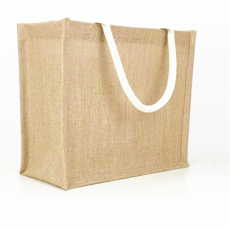 Natural Jute Bag w/ Cotton Handles Gusset Shopping Tote