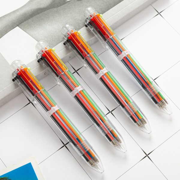 Plastic 6-in-1 Retractable Ballpoint Pens with Logo.