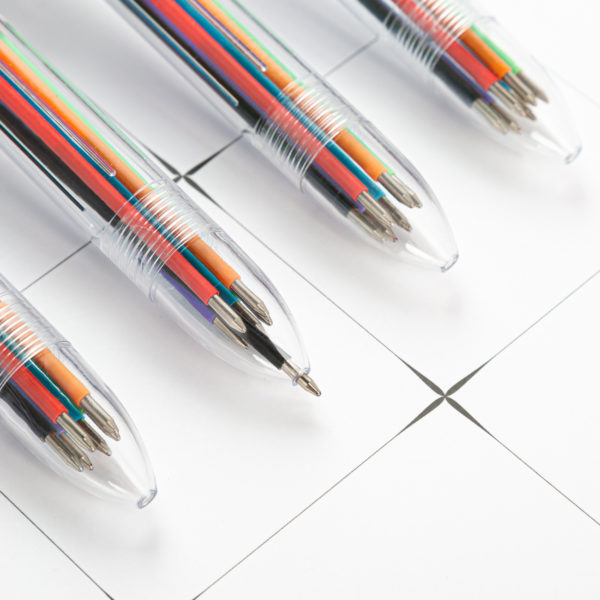 Plastic 6-in-1 Retractable Ballpoint Pens with Logo.