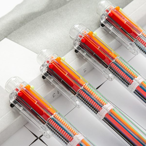 Plastic 6-in-1 Retractable Ballpoint Pens with Logo.