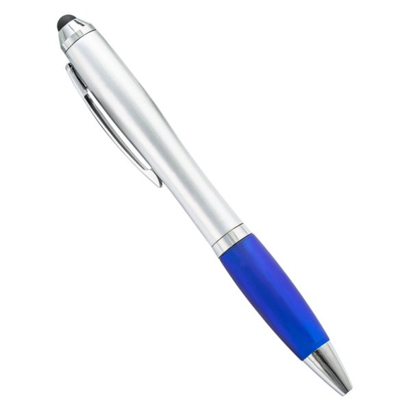 Promotional Ballpoint Pen With Rubber Grip And Stylus Top