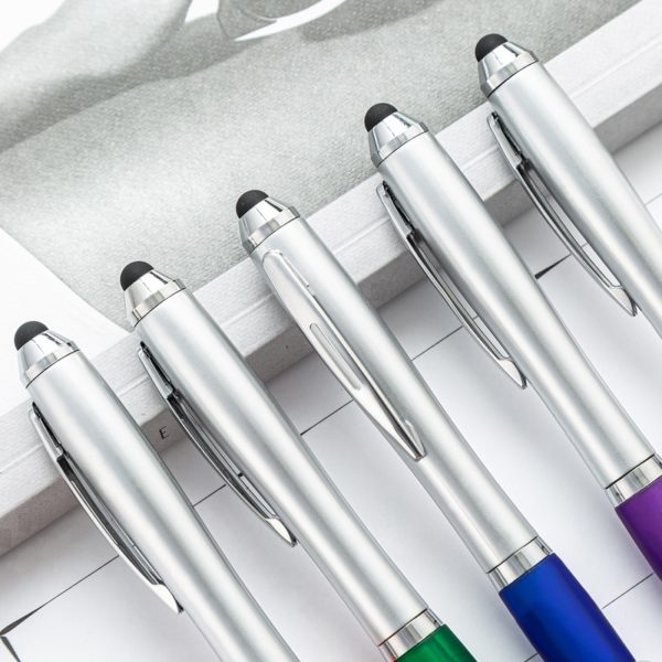 Promotional Ballpoint Pen With Rubber Grip And Stylus Top