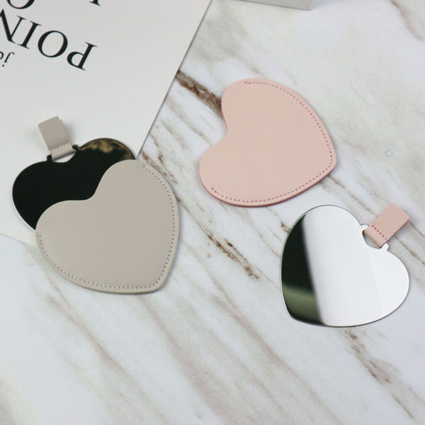 Custom Heart Shape Cosmetic Mirror with PU Case