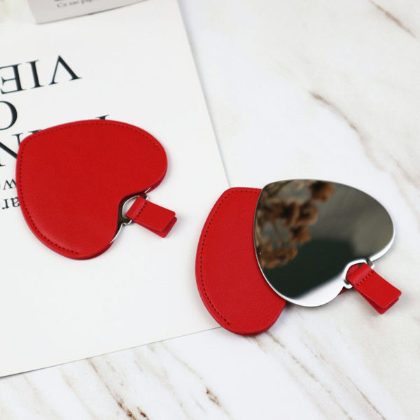 Custom Heart Shape Cosmetic Mirror with PU Case