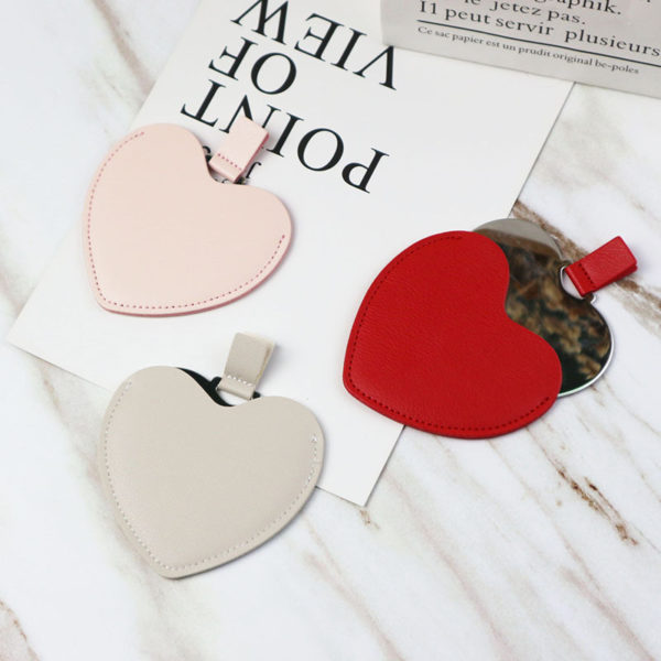 Custom Heart Shape Cosmetic Mirror with PU Case