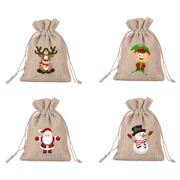 Custom Christmas Theme Sackcloth Drawstring Candy Pocket