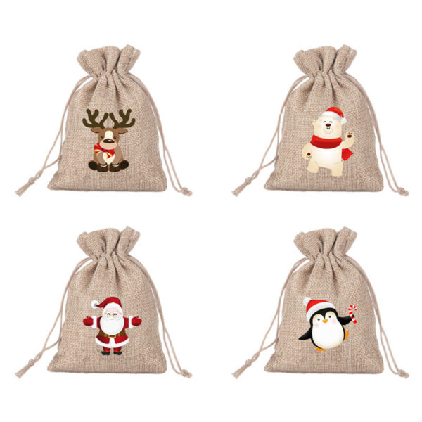 Custom Christmas Theme Sackcloth Drawstring Candy Pocket