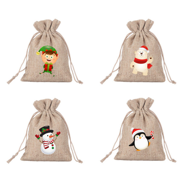 Custom Christmas Theme Sackcloth Drawstring Candy Pocket