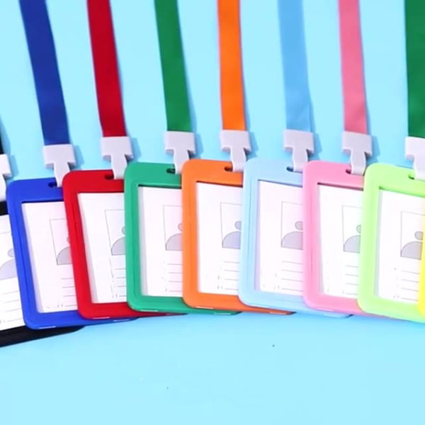 Multi-colored Plastic Hard Card Sleeve With Lanyard