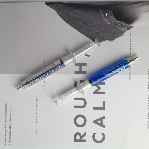 Multi-colored Syringe Shaped Pen With Logo