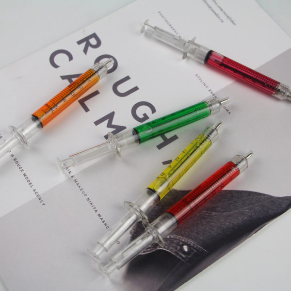 Multi-colored Syringe Shaped Pen With Logo