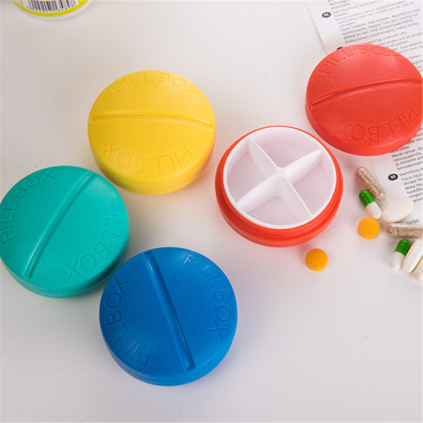 Multi Color Pill-shaped 4-Compartment Pill Box