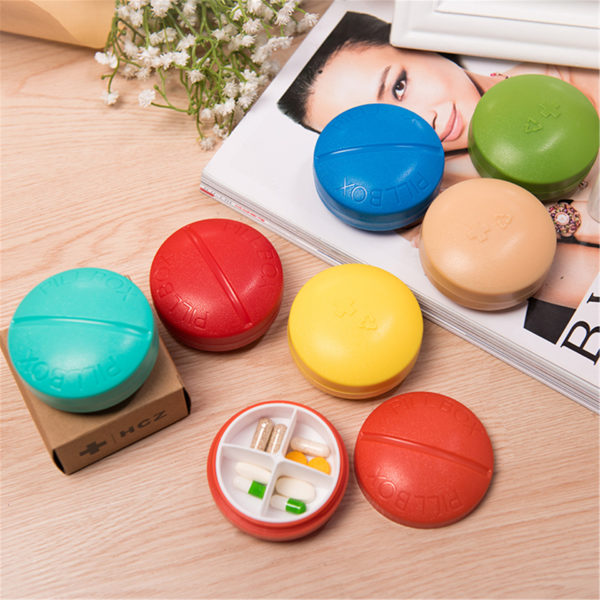 Multi Color Pill-shaped 4-Compartment Pill Box