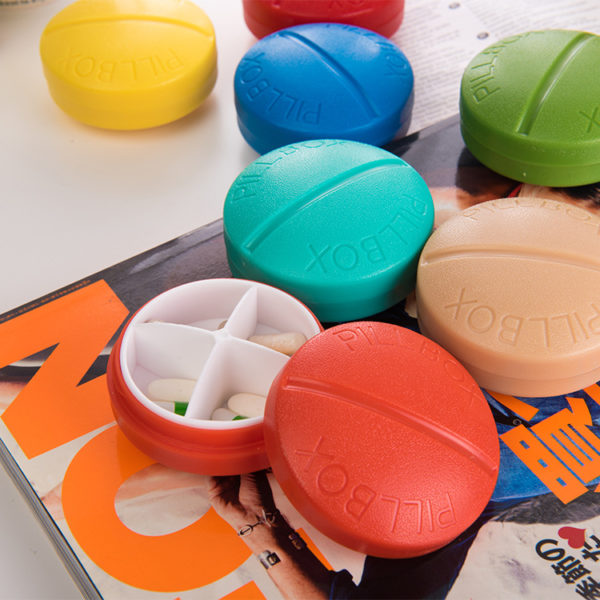 Multi Color Pill-shaped 4-Compartment Pill Box