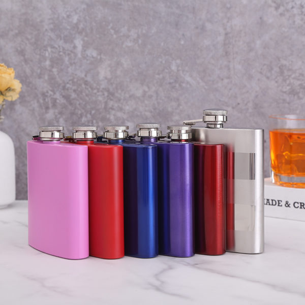 6oz Multi-colored Stainless Steel Hip Flask