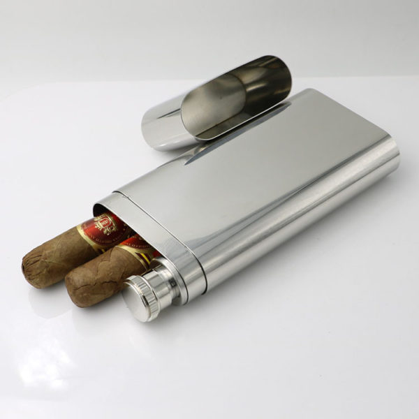 2oz Stainless Steel Flask & Cigar Comtainer Set