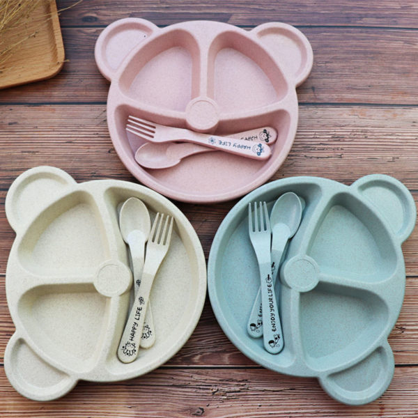 Wheat Straw Food-grade PP Bear Shape Divided Plates