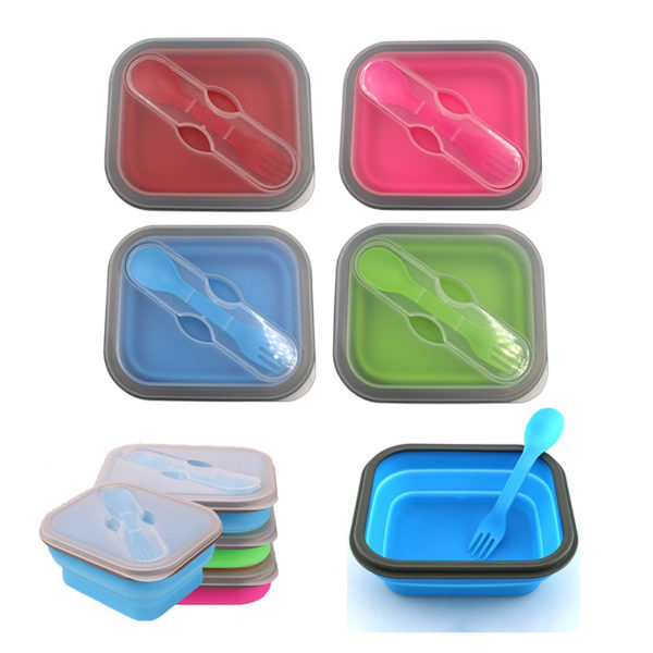 Collapsible Food Container With Dual Utensil