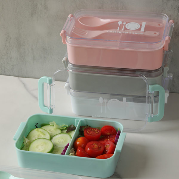 Two Compartment Plastic Lunch Container with Utensils