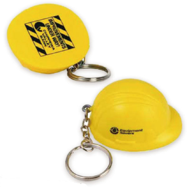 Hard Hat Shaped Stress Reliever With Keychain