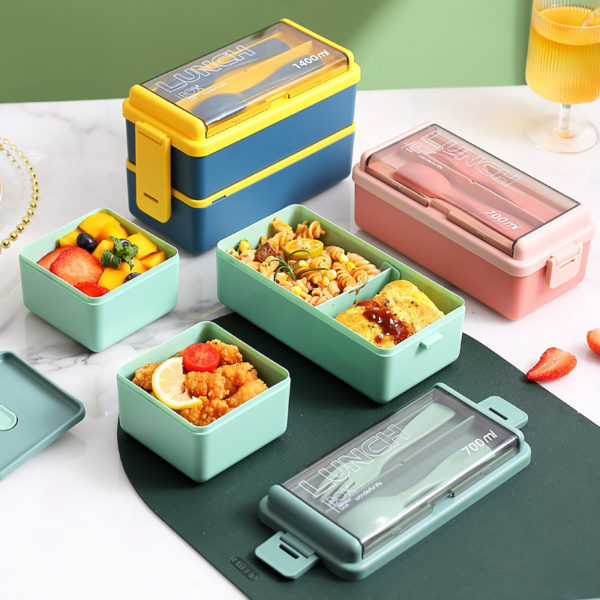 Double Compartment Lunch Box With Cutlery