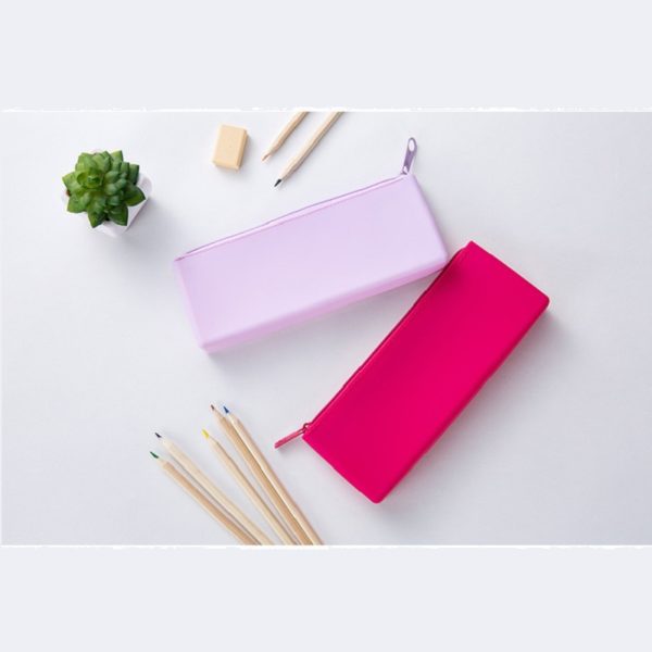 Solid Color Silicone Zipper Stationery Pencil Pouch