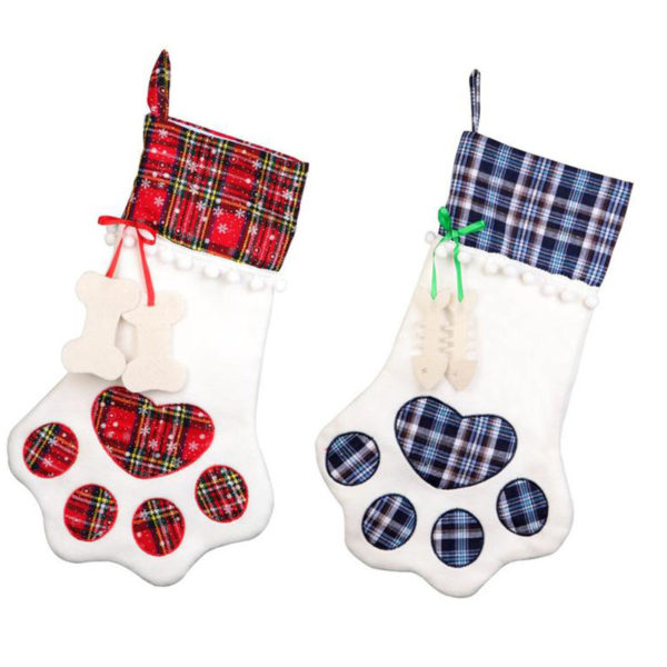 Gingham Dog Paws Christmas Socks