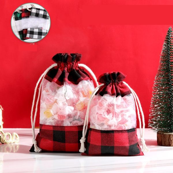 Christmas Cotton Linen Plaid Window Bag