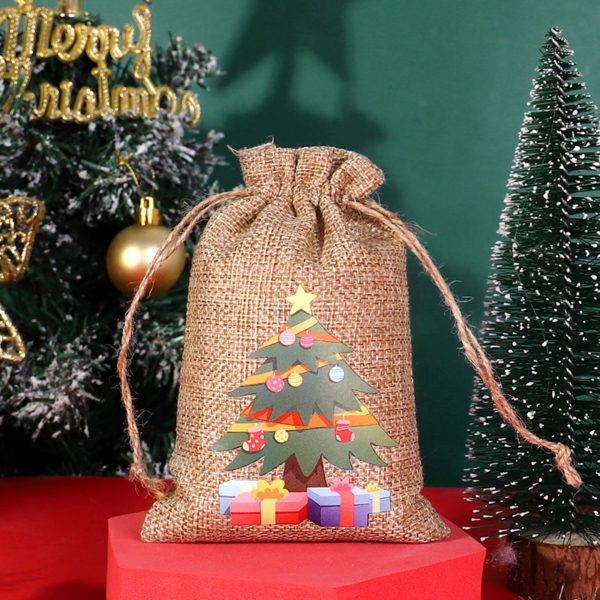 Christmas Decorated Burlap Drawstring Bag