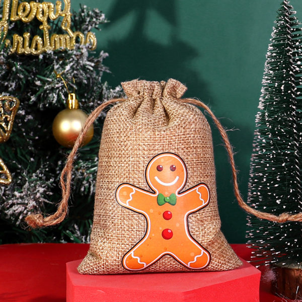 Christmas Decorated Burlap Drawstring Bag