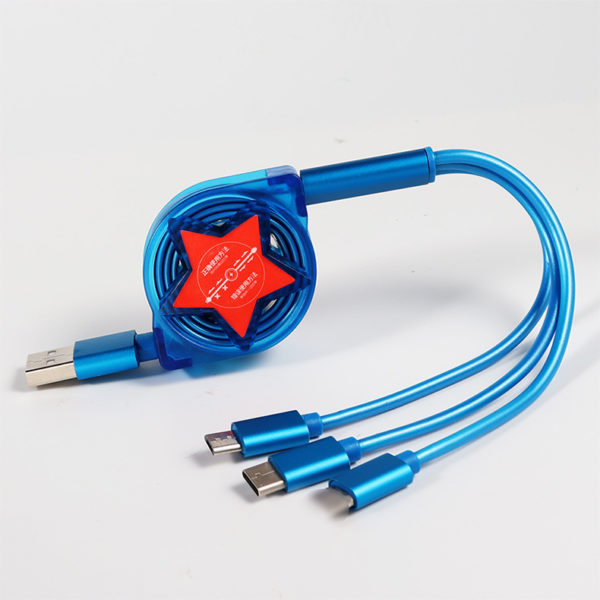 3-in-1 Retractable Charging Cable With Star Shaped Logo