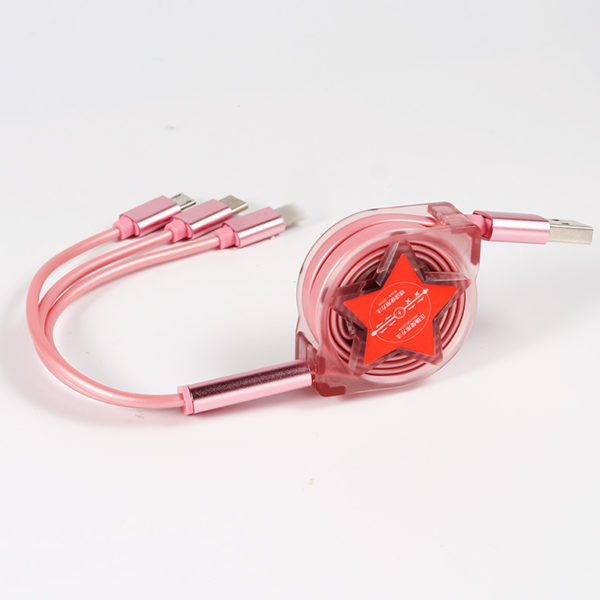 3-in-1 Retractable Charging Cable With Star Shaped Logo