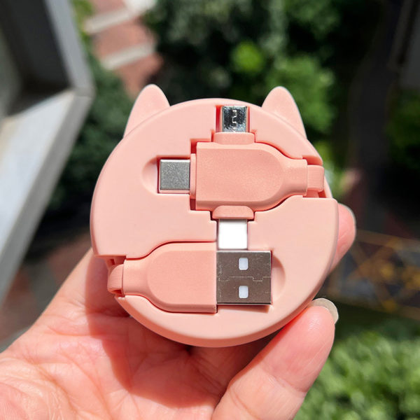 Cat Shaped 3-in-1 Retractable Charging Cable With Make-up Mirror