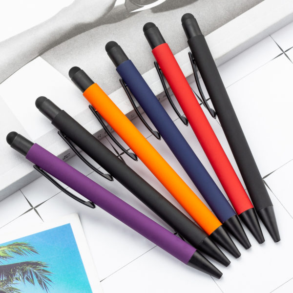 Multi-colored Rubberized Ballpoint Pen With Logo