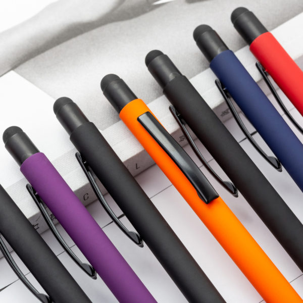 Multi-colored Rubberized Ballpoint Pen With Logo