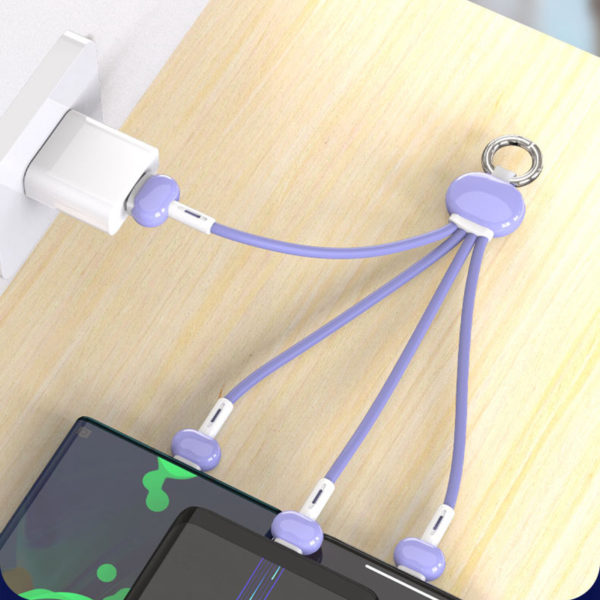 Candy Tone Color 3 In 1 Charging Cable With Keychain