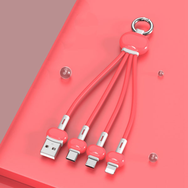 Candy Tone Color 3 In 1 Charging Cable With Keychain