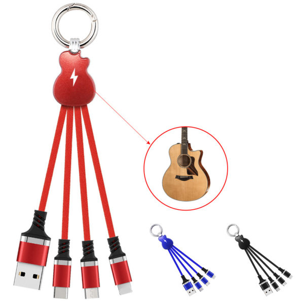 Guitar Shaped 3 In 1 Charging Cable Line With Keychain