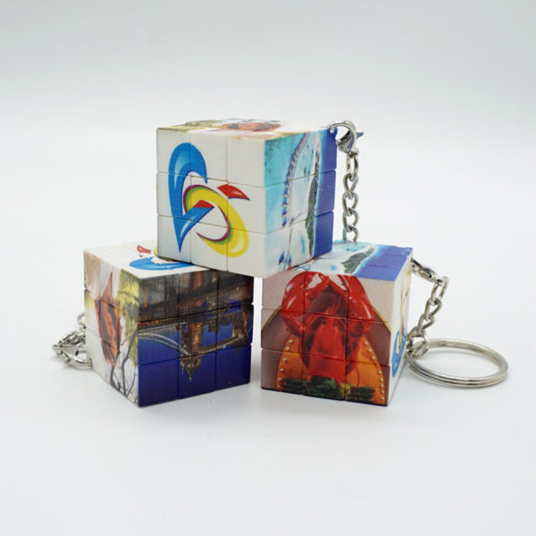 Full Color Imprint 3x3x3 Puzzle Cube With Keychain