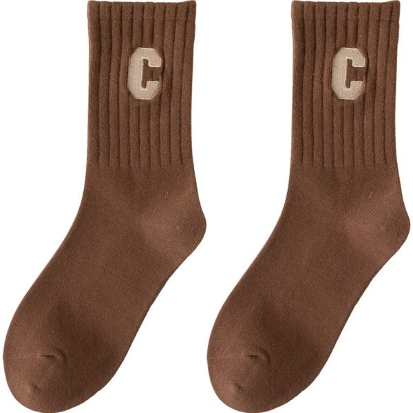 Pure Color Thick Socks With Embroidery Logo