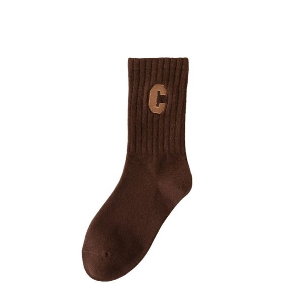 Pure Color Thick Socks With Embroidery Logo