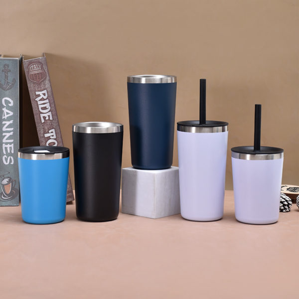 12 oz Stainless steel coffee bottle with straw